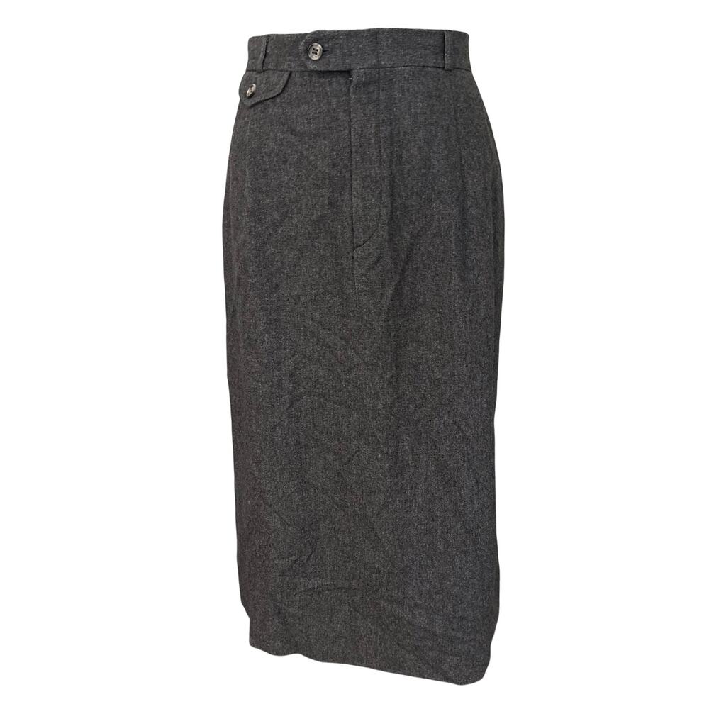 Vintage 80's Post Horn Charcoal Grey Wool Blend Midi Skirt Minimalist Retro